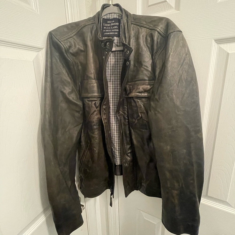 Lucky Brand Black Label Size Large Mens Dark Brown Motorcycle Biker Jacket.